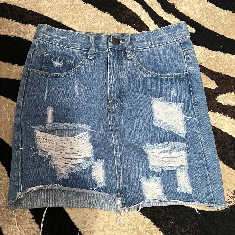 Nasty Gal Distressed Denim Mini Skirt size 8